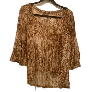 Lucky Brand Top Scoop Neck Brown and Beige Top Small